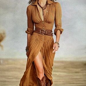 Elegant Brown Belted Women's Dress
